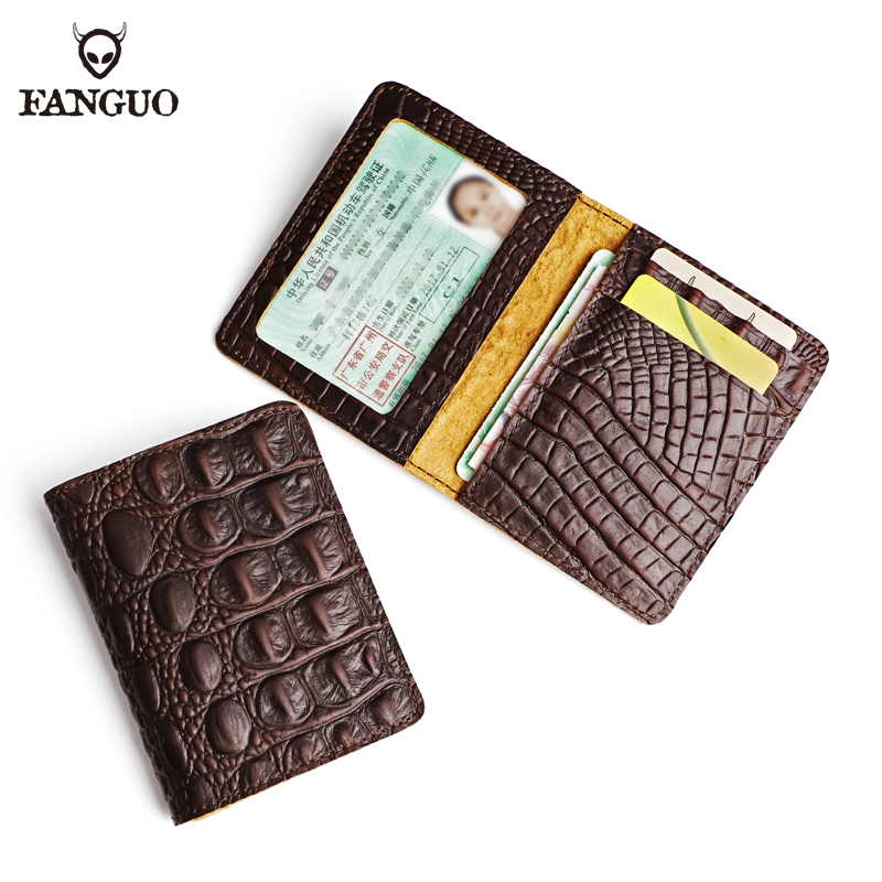 Bifold Leather Wallet - Portefeuille en cuir véritable imprimé crocodile