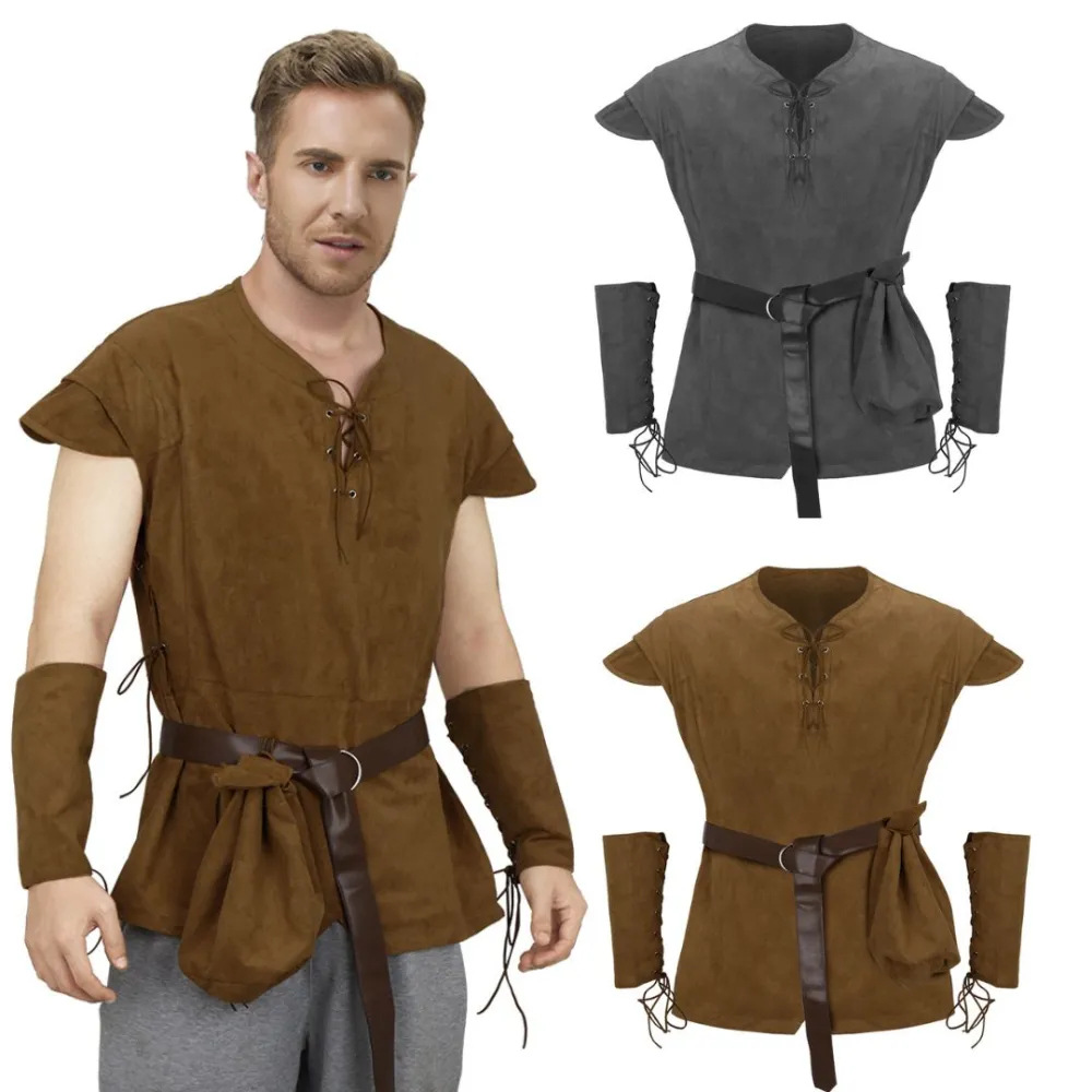Men'S Viking Accessories - Tunique médiévale pour homme à lacets,